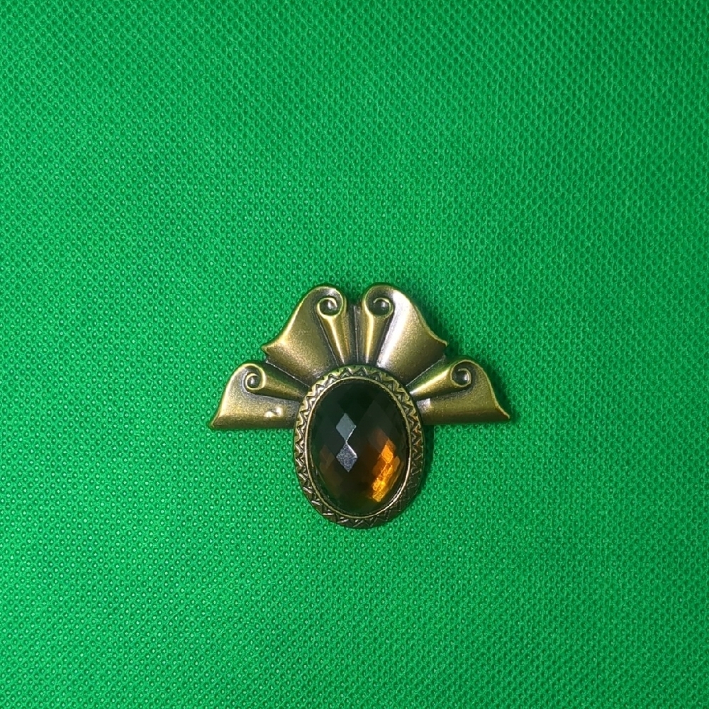 Art Deco Gold Brooch with Black Stone